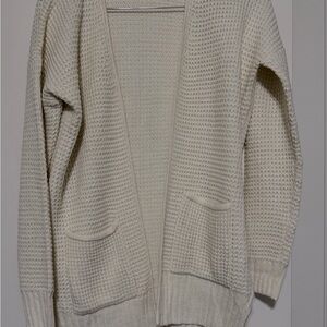 Trendy boutique Cream Waffle-Knit Open Cardigan with Pockets